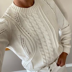 Frame Cotton Distressed Cable Sweater - Small